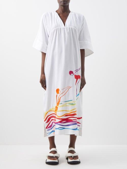 Kilometre Paris - Swimming Pool Cotton-khadi Dress - Womens - White Multi