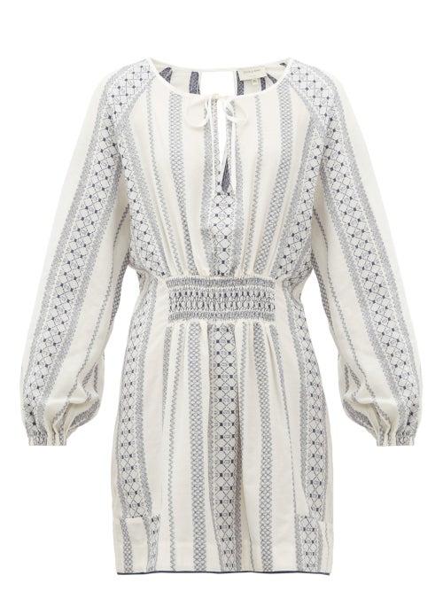 Matchesfashion.com Zeus + Dione - Striped Balloon-sleeve Mini Dress - Womens - White Multi