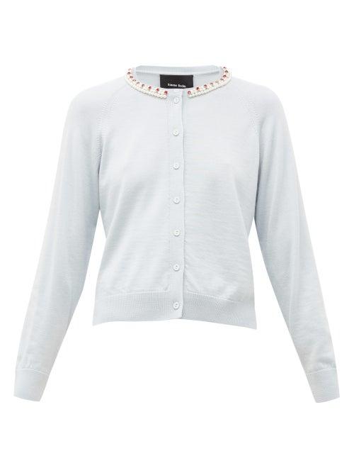 Matchesfashion.com Simone Rocha - Faux Pearl Embellished Wool Blend Cardigan - Womens - Blue Multi