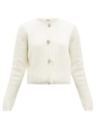 Matchesfashion.com Miu Miu - Crystal Button Ribbed Cashmere Cardigan - Womens - Ivory