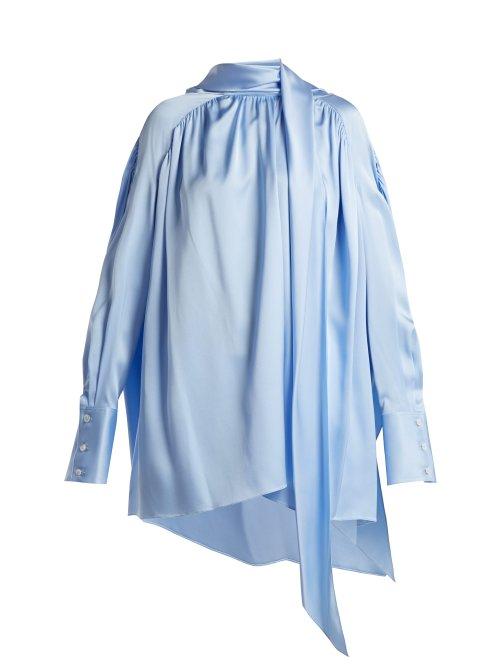 Matchesfashion.com The Row - Haree Shirred Silk Shirt - Womens - Light Blue