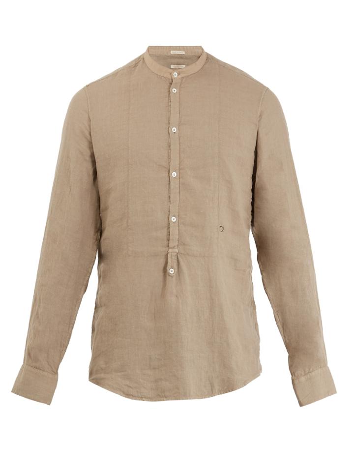 Massimo Alba Granddad-collar Linen Shirt