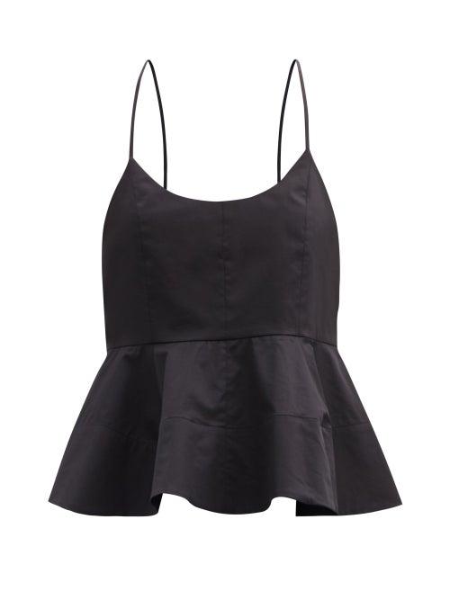 Matchesfashion.com Tibi - Peplum-hem Organic Cotton-poplin Top - Womens - Black