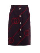 Matchesfashion.com Gucci - Gg Jacquard Wool Blend Skirt - Womens - Navy Multi