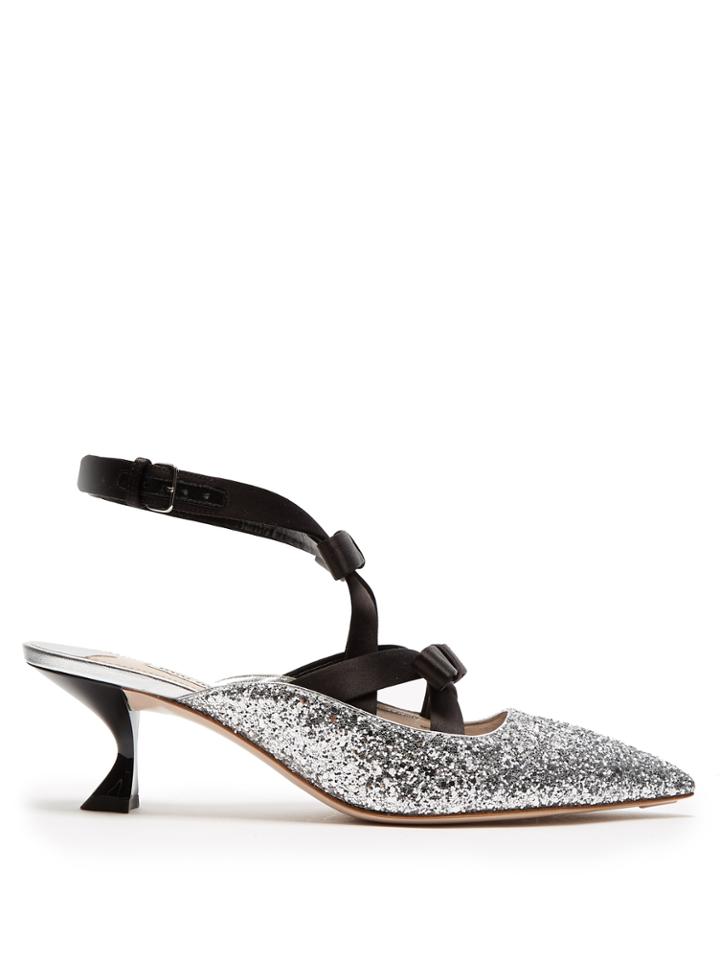 Miu Miu Glitter And Bow-embellished Point-toe Mules