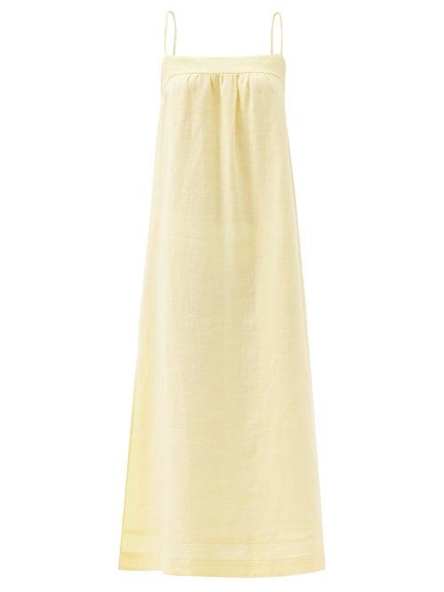 Matchesfashion.com Casa Raki - Vicky Tie-back Organic-linen Dress - Womens - Yellow