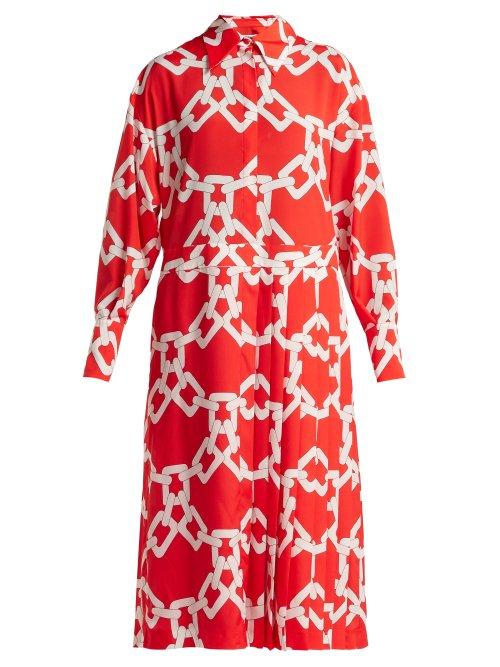 Matchesfashion.com Msgm - Chain Print Pleated Crepe Dress - Womens - Red White