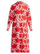 Matchesfashion.com Msgm - Chain Print Pleated Crepe Dress - Womens - Red White