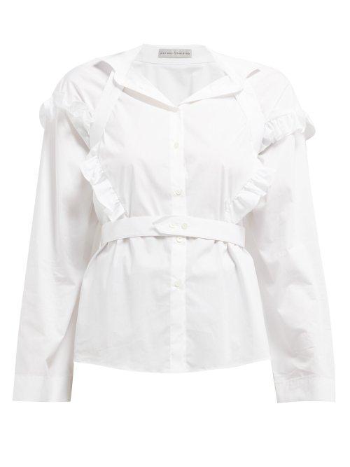 Matchesfashion.com Palmer//harding - Trap Ruffled Cotton Blend Shirt - Womens - White