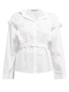 Matchesfashion.com Palmer//harding - Trap Ruffled Cotton Blend Shirt - Womens - White