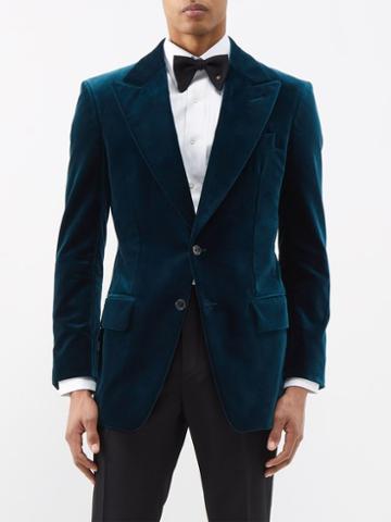 Tom Ford - Cooper Single-breasted Cotton-velvet Suit Jacket - Mens - Blue
