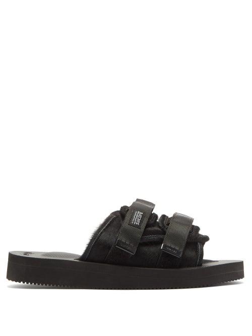 Matchesfashion.com Suicoke - Moto Faux Fur Double Strap Slides - Mens - Black