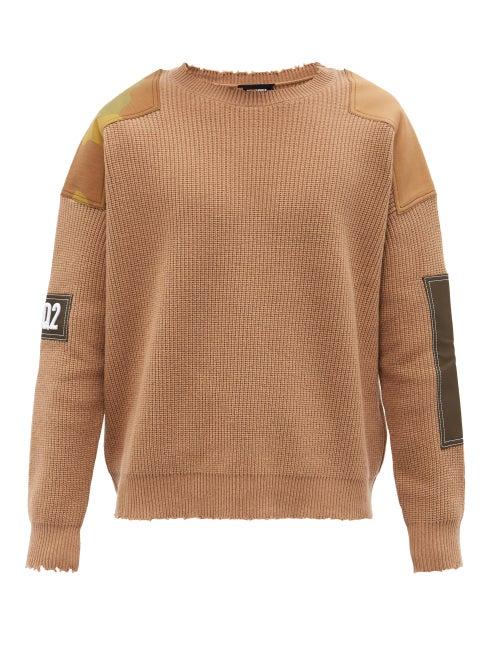 Dsquared2 - Patched Distressed-wool Sweater - Mens - Beige