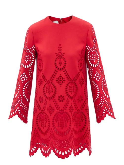 Valentino - Cutout Wool-blend Dress - Womens - Red