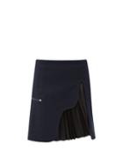 Matchesfashion.com Toga - Pleated Panel Twill Mini Skirt - Womens - Navy
