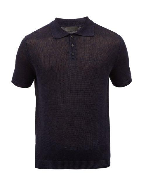 Iris Von Arnim - Hugh Knitted Linen Polo Shirt - Mens - Navy