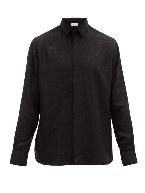 Matchesfashion.com Saint Laurent - Satin-spot Jacquard Silk-georgette Shirt - Mens - Black