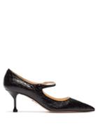 Matchesfashion.com Prada - Crocodile Effect Leather Mary Jane Pumps - Womens - Black