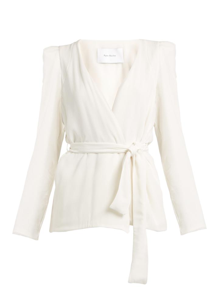 Ryan Roche Belted Wrap-front Silk Blazer