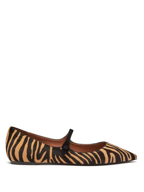 Matchesfashion.com Tabitha Simmons - Hermione Zebra Print Calf Hair Mary Jane Flats - Womens - Black Tan