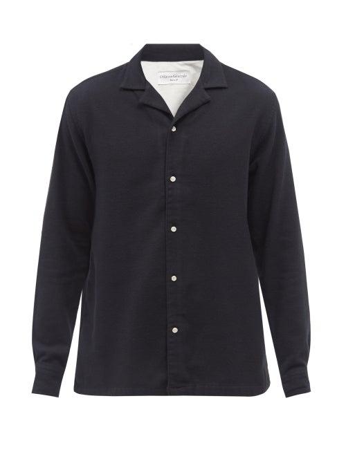 Mens Rtw Officine Gnrale - Eren Cuban-collar Brushed-cotton Shirt - Mens - Navy