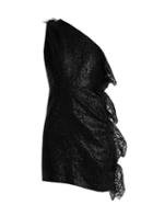 Matchesfashion.com Msgm - One Shoulder Ruffled Lace Mini Dress - Womens - Black