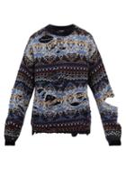 Balenciaga - Distressed Oversized Wool-blend Sweater - Mens - Navy