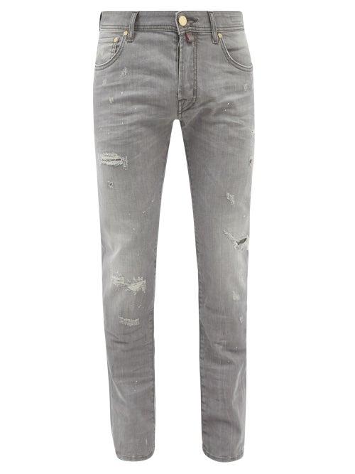 Jacob Cohn - Nick Distressed Slim-leg Jeans - Mens - Grey