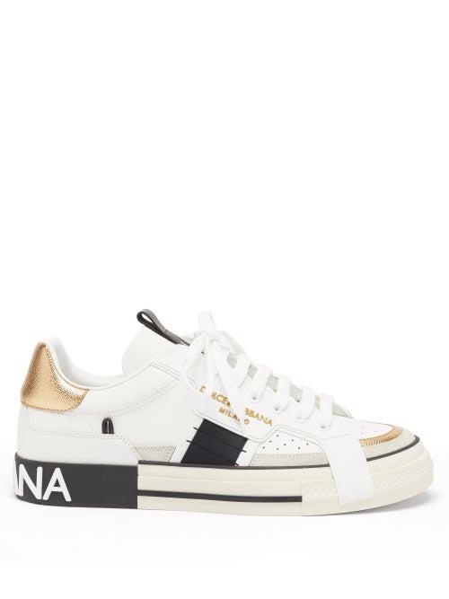 Matchesfashion.com Dolce & Gabbana - Logo-embossed Leather Trainers - Mens - White Black