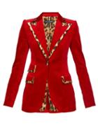 Matchesfashion.com Dolce & Gabbana - Leopard Print Trim Single Breasted Velvet Blazer - Womens - Red