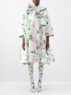 Richard Quinn - Amelia Floral-print Satin Coat Dress - Womens - White Pink Green
