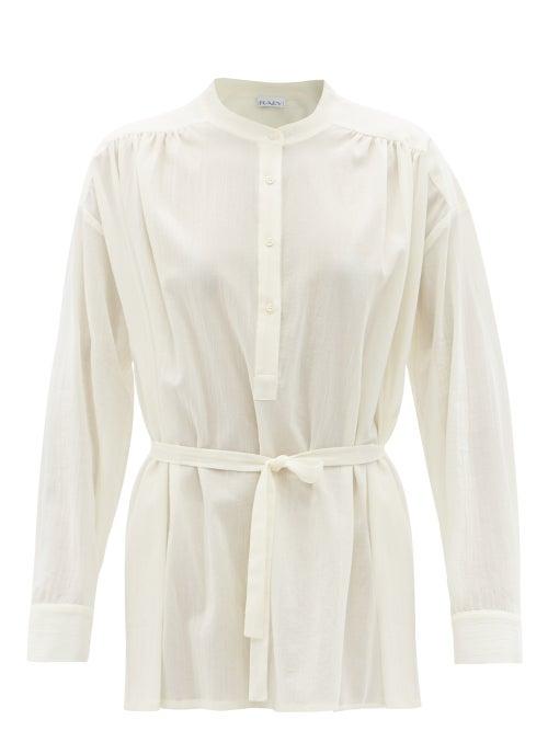Matchesfashion.com Raey - Gathered Sheer Cotton-voile Shirt - Womens - Ivory