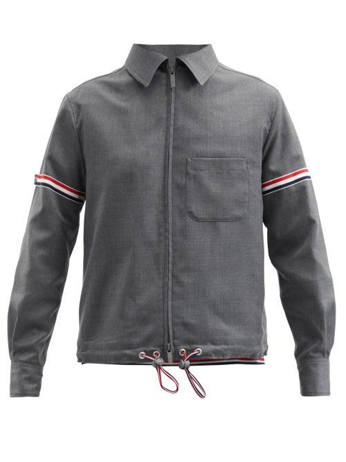 Matchesfashion.com Thom Browne - Tricolour-stripe Zipped Wool-twill Shirt Jacket - Mens - Grey