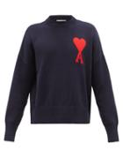 Ami - Ami De Caur Logo-patch Cotton-blend Sweater - Mens - Navy