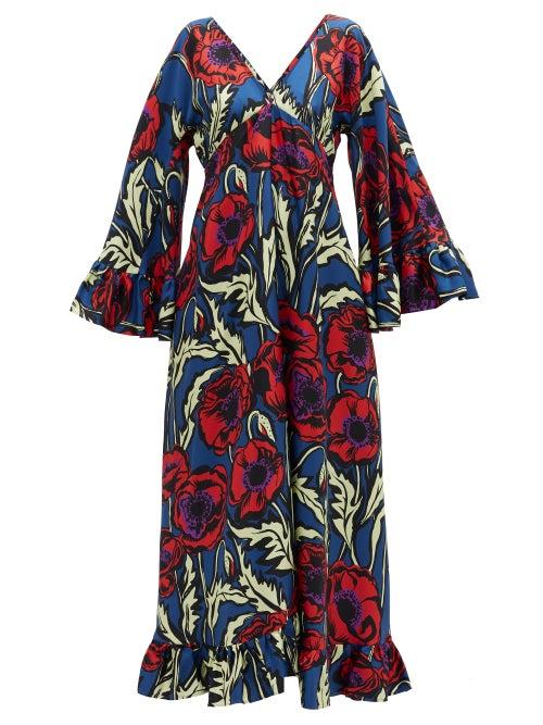 Matchesfashion.com La Doublej - Tangier V-neck Cotton Kaftan - Womens - Blue Print