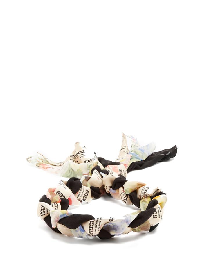 Gucci Invite And Flowers-print Braided-silk Headband