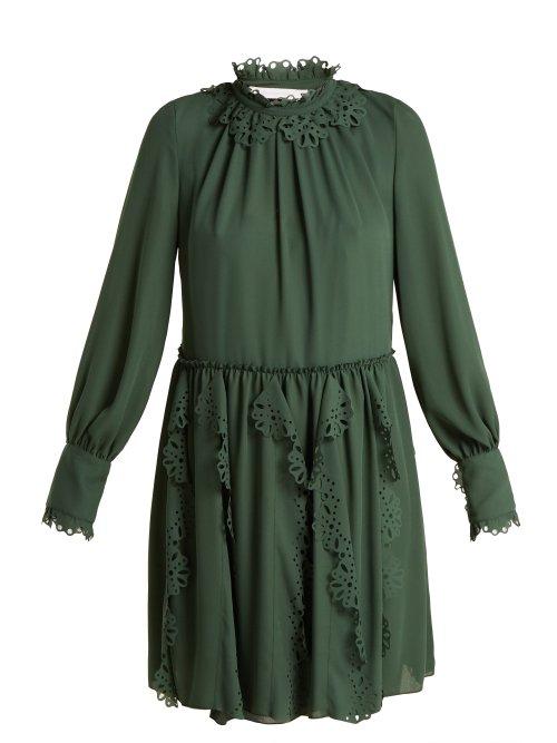 Matchesfashion.com See By Chlo - Floral Laser Cut Georgette Dress - Womens - Dark Green