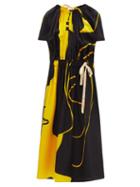 Matchesfashion.com Colville - Mccardell Abstract-print Satin Midi Dress - Womens - Yellow Multi