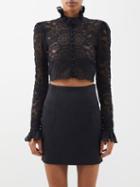 Paco Rabanne - High-collar Stretch-lace Cropped Top - Womens - Black
