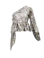 Matchesfashion.com Ganni - Metallic Floral Print One Shoulder Blouse - Womens - Silver