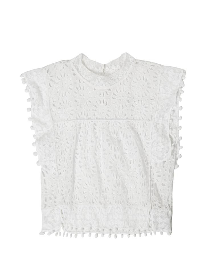 Isabel Marant Kery Broderie-anglaise Pompom-trimmed Top