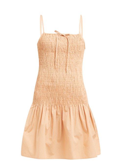 Matchesfashion.com Solid & Striped - Smocked Cotton Poplin Dress - Womens - Tan