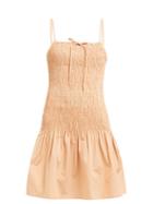 Matchesfashion.com Solid & Striped - Smocked Cotton Poplin Dress - Womens - Tan