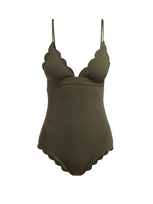 Matchesfashion.com Marysia - Santa Clara Scallop Edged Swimsuit - Womens - Khaki