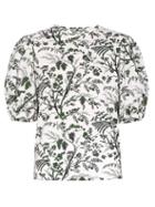 Matchesfashion.com Erdem - Theodora Puff-sleeve Fern-print Poplin Top - Womens - Green Print