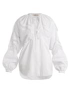 Nina Ricci Lace-insert Crinkled-taffeta Shirt