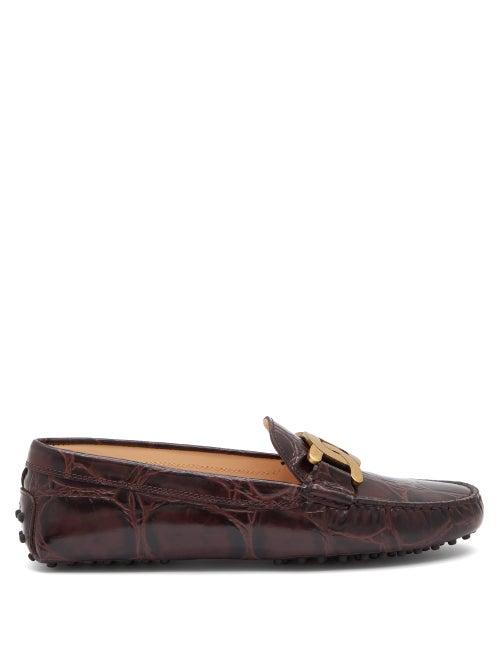 Matchesfashion.com Tod's - Kate Gommino-sole Crocodile-effect Leather Loafers - Womens - Burgundy