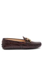 Matchesfashion.com Tod's - Kate Gommino-sole Crocodile-effect Leather Loafers - Womens - Burgundy