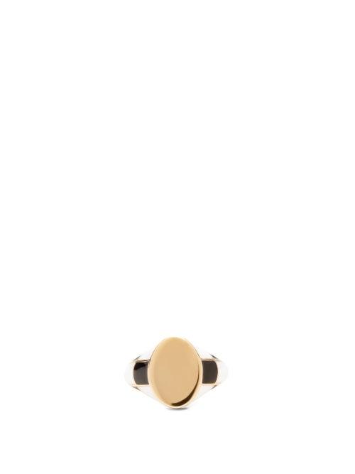 Matchesfashion.com Alison Lou - Checker Enamel And 14kt Gold Signet Ring - Womens - Gold