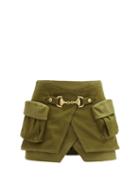 Matchesfashion.com Balmain - Horsebit Cotton-blend And Wool-panel Wrap Skirt - Womens - Khaki